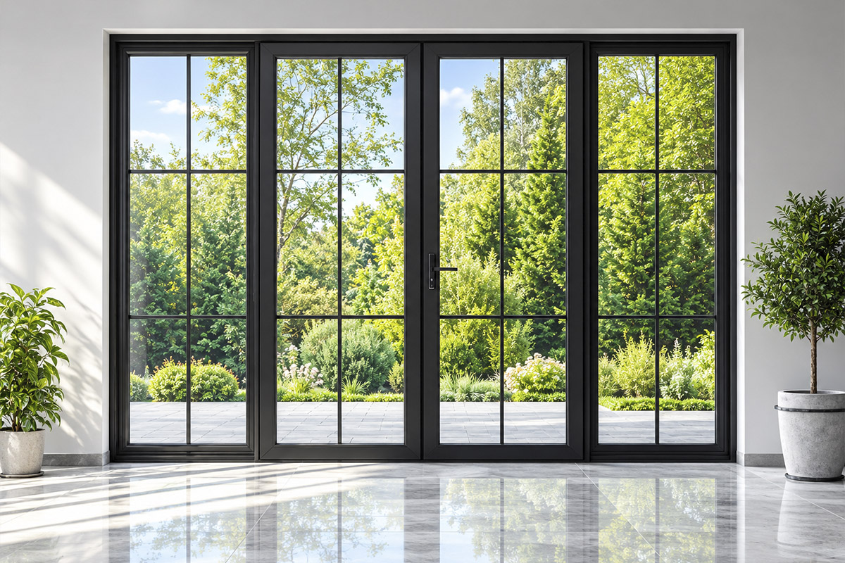 Bright room with large DOORs